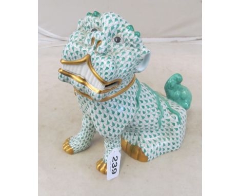 A large Herend Dog of Fo green and gilt scale pattern slight mark on back tail, glaze missing/chip