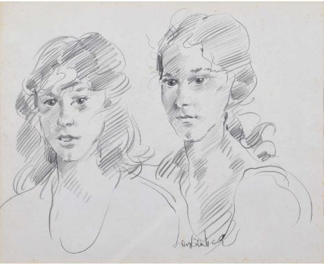 Robert O. Lenkiewicz (British 1941-2002) Portrait of two girls Signed, pencil drawing.38cm x 46.5cm (15in x 18.25in)Artists’ 