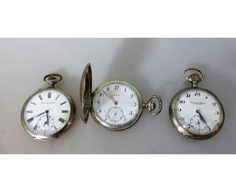   3 Silberne Taschenuhren, 2x IWC (Zifferblatt jeweils besch.), 1x Zenith Sprungdeckel, d.  3 Silberne Taschenuhren, 2x IWC (