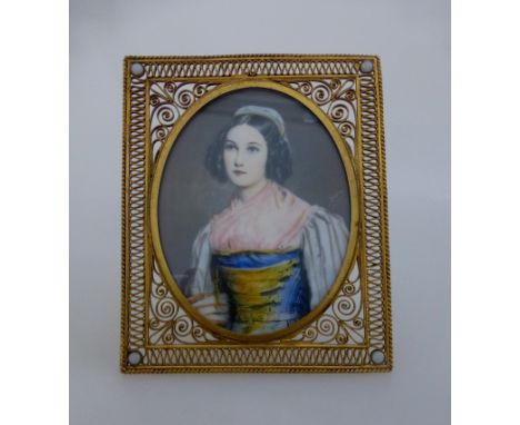  Elfenbeinminiatur um 1920, Portrait der Helene Sedlmayr (1813 - 1898), Gouache auf  Elfenbeinminiatur um 1920, Portrait der