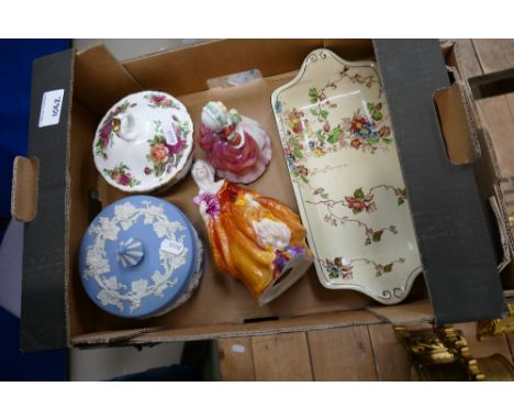 A mixed collection of items to include: Wedgwood jasper ware lidded box similar Royal Albert Old Country Rose item, Crown Sta