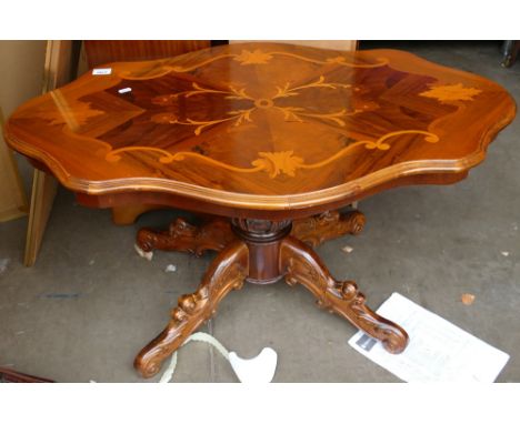 Reproduction Inlaid light wood pedestal table: