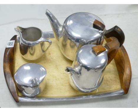 Picquot ware items to include : tray, together with new maid teapot, coffee pot, sugar &amp; cream.