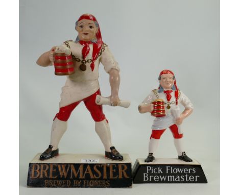 Resin Brewmaster Brewed By Flowers Advertising Figures:  together with Carlton similar  pottery item ,height of tallest 35cm(