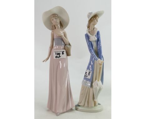 Two Nao figures: lady with umbrella and lady with basket (2)