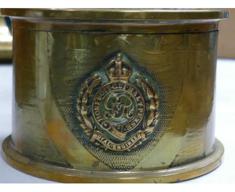 Trench Art Commemorative 4.5 Inch Converted Howitzer Shell Casing : marked with insignia 1913 Royal Engineers, Removable lid