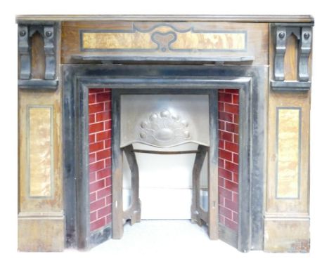 Early 20th century Art Nouveau style Fireplace: Including Marble / Slate surround, with interior & copper canopy. Dimensions 
