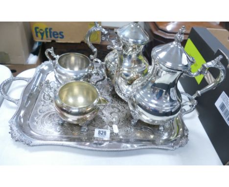 A silver Plated Tea Service: on matching tray: