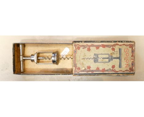Vintage Solon steel corkscrew in original box: 