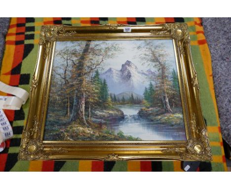 Gilt framed landscaped art work: signed Bradeley