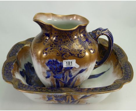 Doulton Burslem Iris Pattern Victorian Wash Basin &amp; Jug: height of Jug 26cm