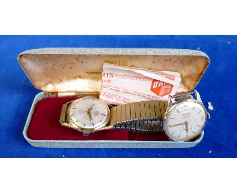 Two vintage gents watches Oris & Dogma: Oris super ticks, original case and document, dial slipped. Dogma Prima not working t