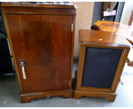 Reproduction Inlaid Mahogany Hifi Cabinet: together with one matching speaker surround(2)