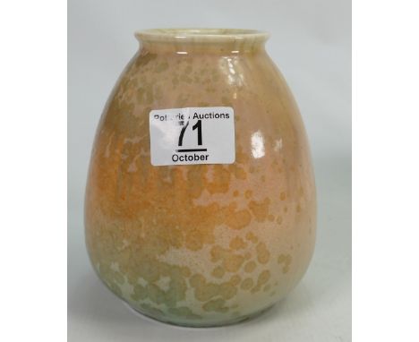 Ruskin Vase with crystalline light green/orange speckled glaze: height 14.5cm