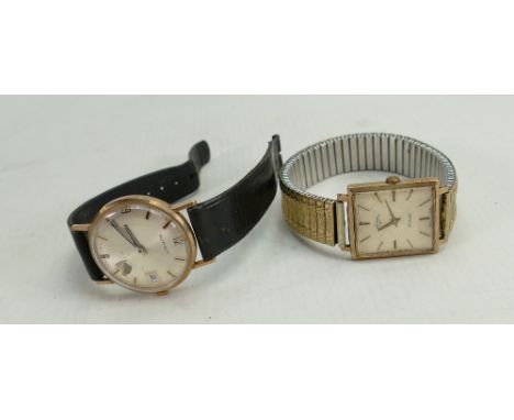 9ct gold gentleman's vintage wristwatches: including summit presentation watch with leather strap and Rotary Wristwatch. (2)