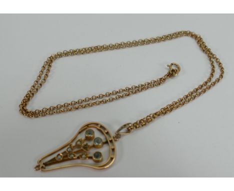 9ct gold art nouveau style pendant and necklace:6.9g.