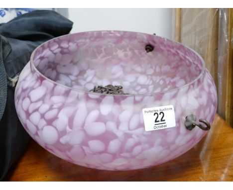 1930's Mottled Glass Ceiling Lamp shade: with chains, diameter 25cm