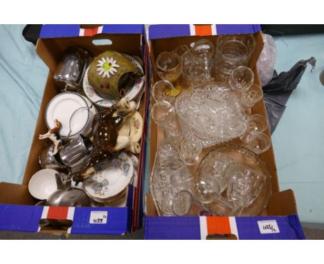 A mixed collection of items to include: decorative tea ware, pressed glass items, ceramic horses etc (2 trays)