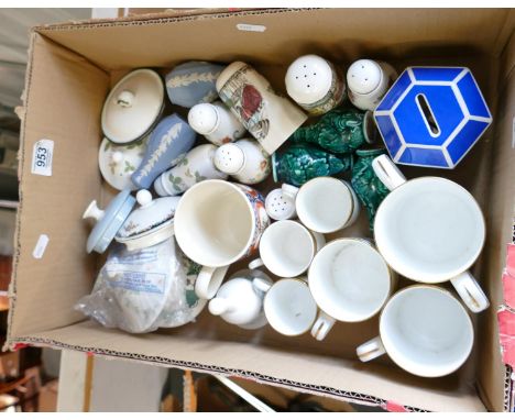 A mixed Collection of items to include: Wedgwood Cups, Coffee Cans, Spare Teapot lids, Salt &amp; Pepper pots etc 