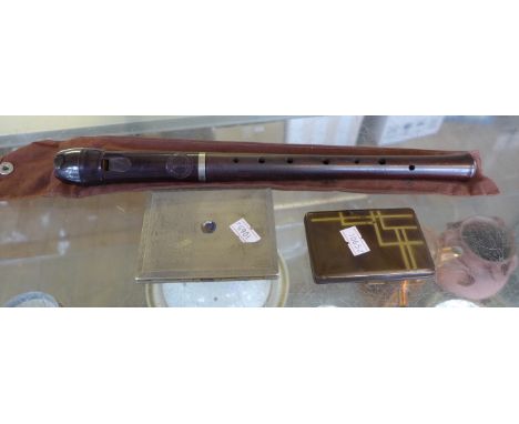 A mixed group of items to include a John Adler recorder and two various cigarette cases.