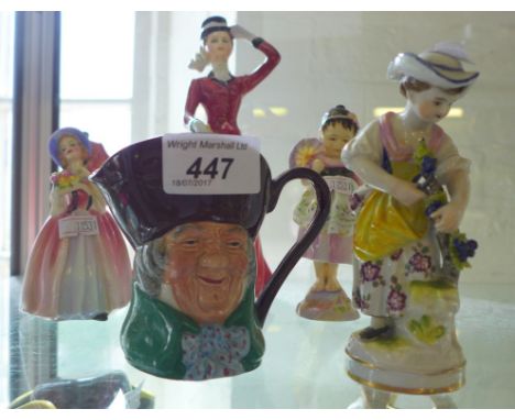 A mixed group of ceramic figures to include a Royal Worcester model of a girl, Royal Doulton figure 'June', a continental fig
