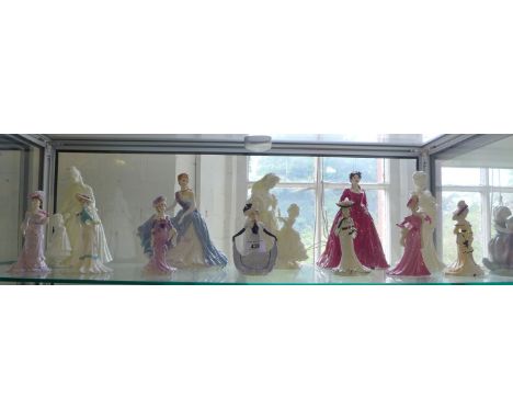 A group of twelve ceramic lady figurines comprising four Royal Worcester, one Coalport and seven further miniature Coalport f