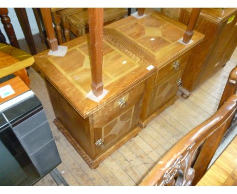 A pair of good quality Flagstone bedside cabinets, each with decorative inlaid top above single frieze drawer and inlaid cupb