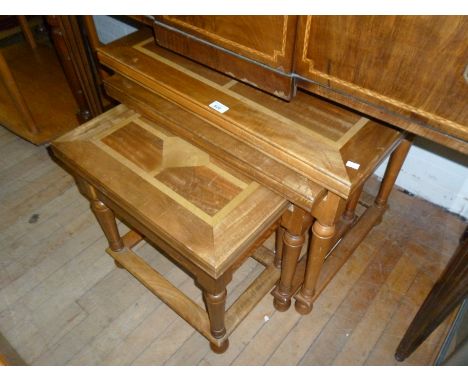 A good quality Flagstone inlaid stone nest of graduated occasional tables, matching lots 618/619