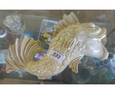 An unusual Clarice Cliff pottery wall plaque modelled in the form as a fish