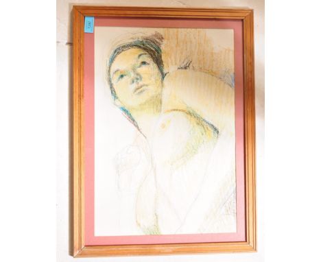 A retro vintage mid 20th century nude study in pastel of a reclining woman. Framed and glazed. Signed to the corner by Peter 