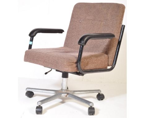 A retro vintage circa 1960's Ring Mekanikk swivel office chair. The chair having a grey upholstered padded seat and back rest