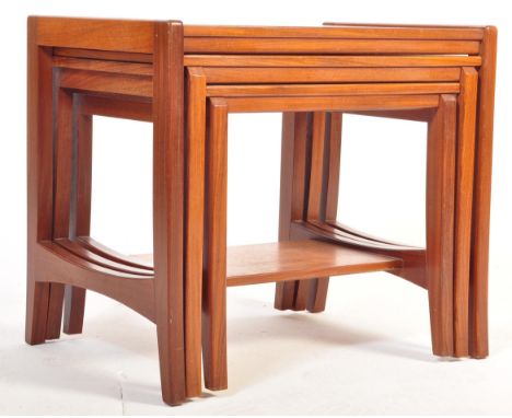 
British Modern Design - A retro vintage circa 1960s mid 20th century teak wood nest of graduating tables. The tables having 