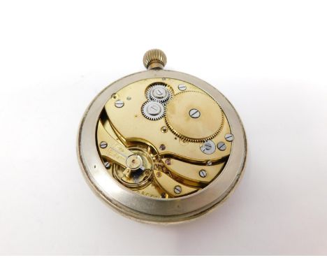 An antique goliath pocket watch, with white enamel dial with black roman numerals. Inscribed to the inside of the back case. 