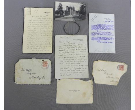 A collection of early 20th century letters to include one Glamis Castle notepaper, a Glamis Castle postcard and a silver bang