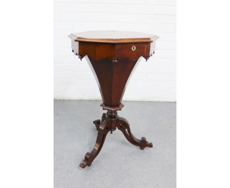 Victorian rosewood trumpet shaped work table, with octagonal top and tripod legs, 72 x 45cm 