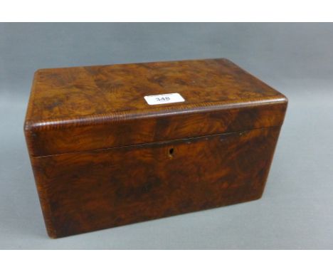19th century walnut caddy, the hinged lid opening to reveal two lead  lined divisions, 27 x 15cm 
