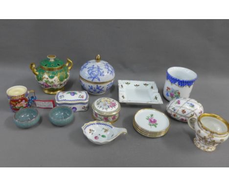 Quantity of porcelain trinkets to include a jar, box, cups, vase etc (a lot) 