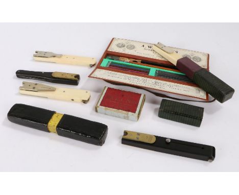 Victorian pen nib making tool by Rodgers of Sheffield, the ebony body of rectangular form, one end with a retracting penknife