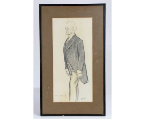 David Low (1891-1963), Portrait of John Galsworthy, novelist and playwright, pencil, signed and titled, 20cm x 43cm