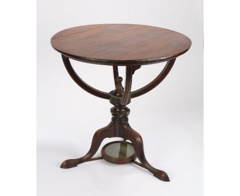 19th Century and later mahogany globe stand, formerly housing a 12" table globe, the later circular top above an open apertur