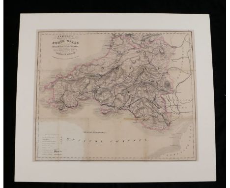 Coloured map engraving "CRUCHLEY'S RAILWAY AND STATION MAP OF SOUTH WALES SHOWING ALL THE RAILWAYS &amp; NAMES OF THE STATION