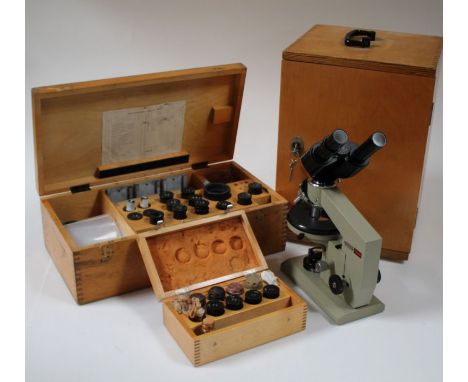 OMO Russian binocular field microscope, No. 731230, housed in original case, together with a quantity of accessories, to incl