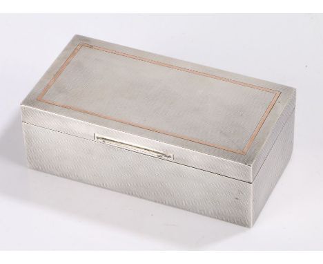 Edward VIII silver cigarette box, Sheffield 1936, maker Walker &amp; Hall, the engine turned lid with gilt border, the interi