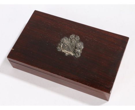 Ernest Bevin interest, a presentation rosewood cigar box, with a crest to the lid of the box dated 1949, the lid of the box w