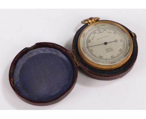 Brass cased pocket barometer by Baird Optician, Glasgow, the signed silver dial with outer rotating bezel, housed in a leathe