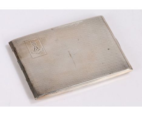 George VI silver cigarette case, Birmingham 1938, maker F H Adams &amp; Holman, the engine turned exterior with rectangular c