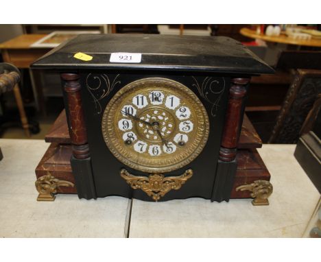 A marble effect cased two hole mantle clock with key
