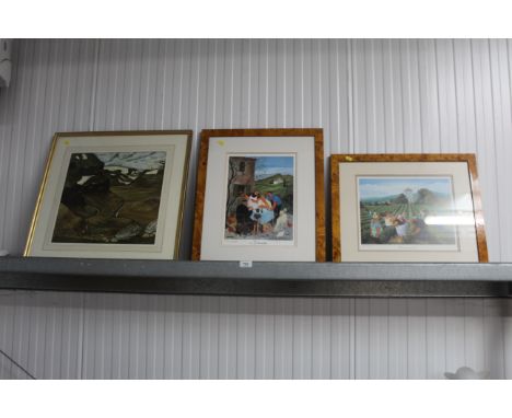 M Loxton, two pencil signed limited edition prints and a gilt framed print