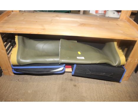 Two photo album cases, a suit bag and a pair of Dunlop wellington boots (size 7)