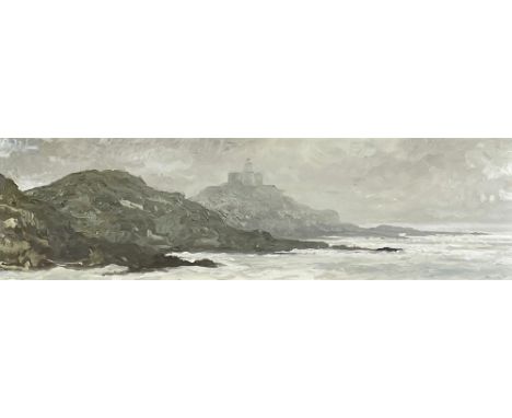 Morning light Bracelet Bay with Mumbles lighthouse, signed and dated 198917 x 60cmsprivate collection Ceredigion, consigned v
